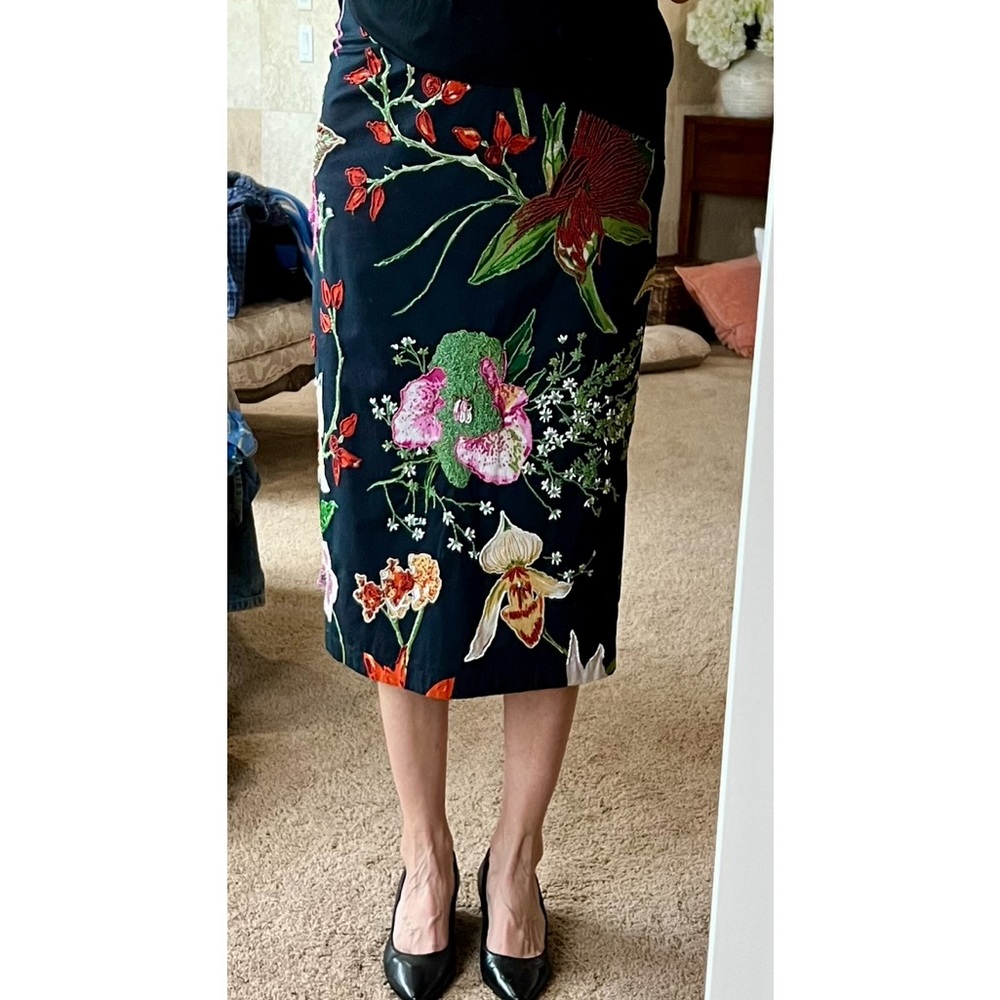 Embellished Pink and Orange Pencil Skirt below Knee